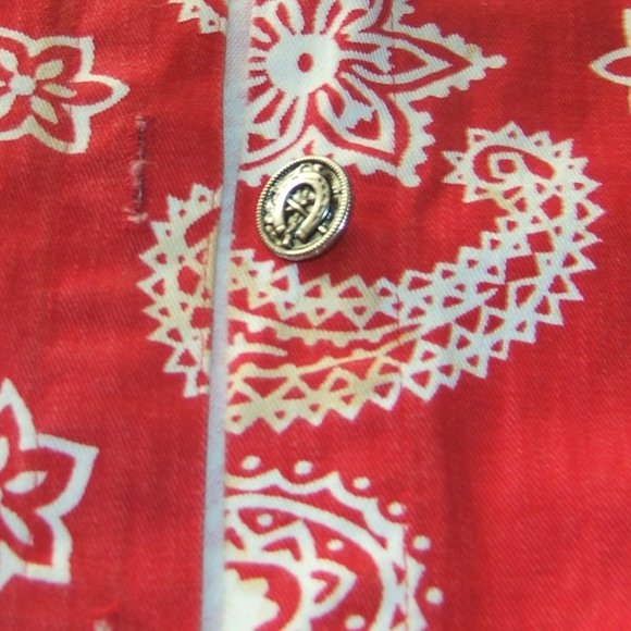 Ivy Wear Vintage 70 Red White Denim Western Horseshoe Buttons 100% Cotton Small. - Picture 10 of 11